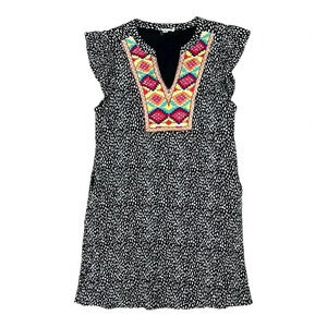 THML Black Pebbled Boho Embroidered Cheyenne Shift Dress M